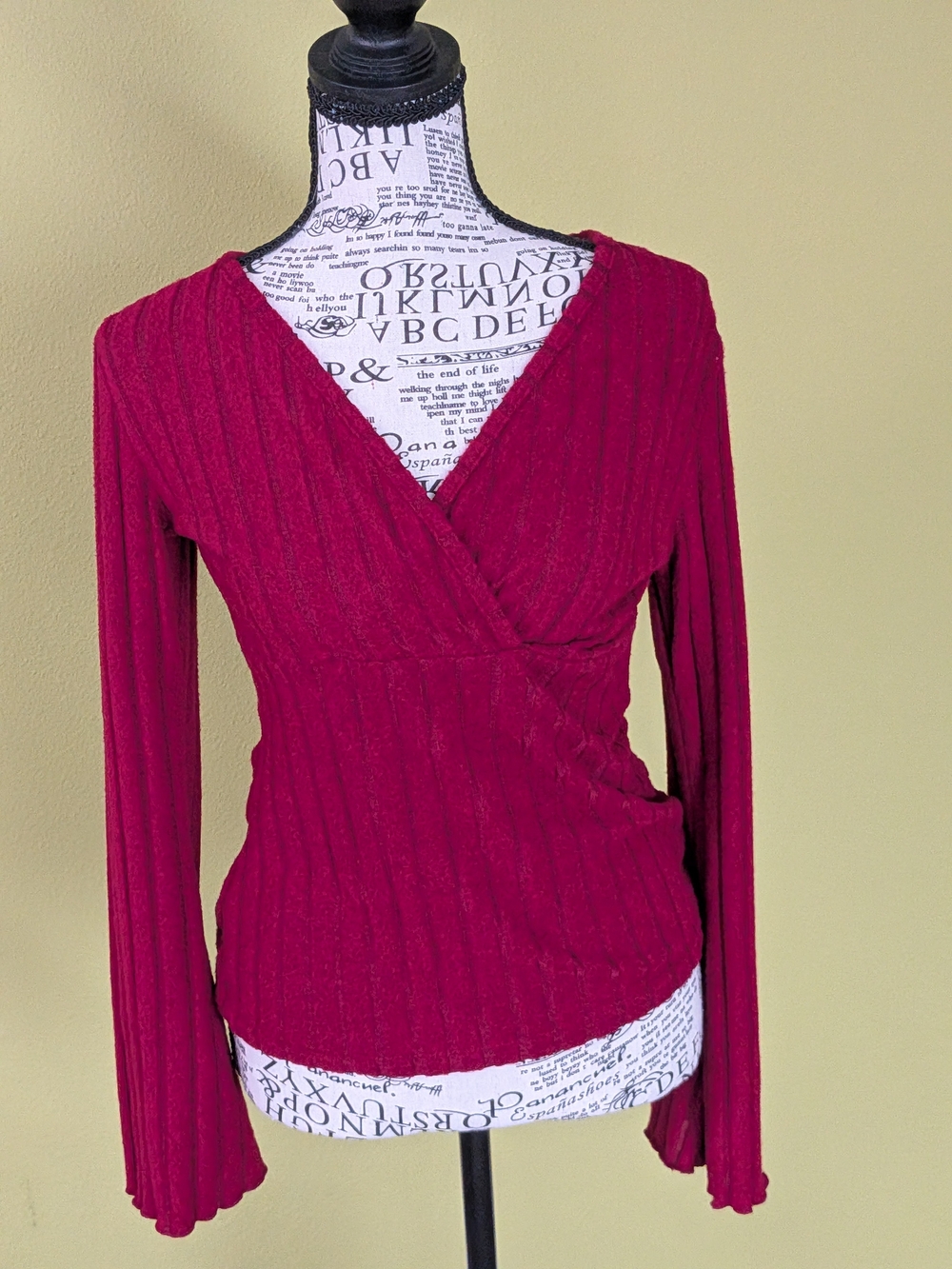 Fuchsia Ribbed Wrap-Style Long Sleeve Top